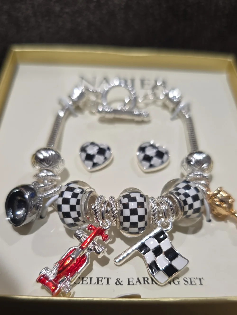 NAPIER BRAND WOMEN'S RACE FAN BRACELET AND PIERCED EARRINGS SET